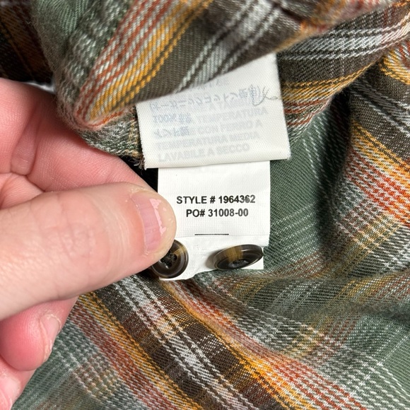 prAna Mens Dolberg Plaid Cotton Flannel Shirt in Kale Standard Fit Medium Tall - Picture 11 of 12